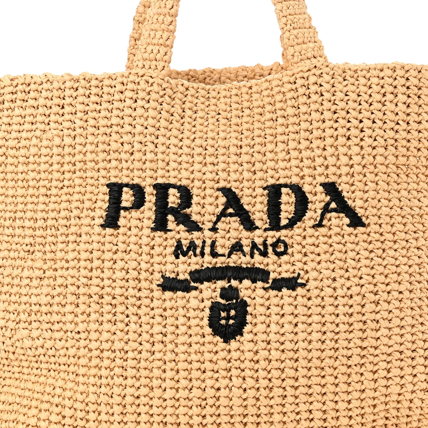 Prada Yarn Raffia Effect Crochet Embroidered Logo Tote Naturale 8 of 11