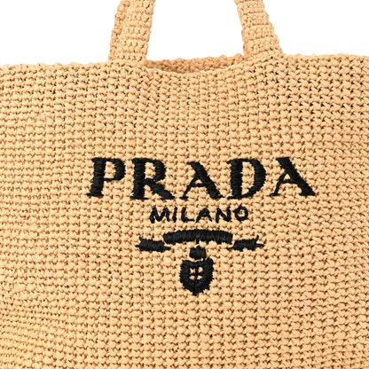 Prada Yarn Raffia Effect Crochet Embroidered Logo Tote Naturale 8 of 11