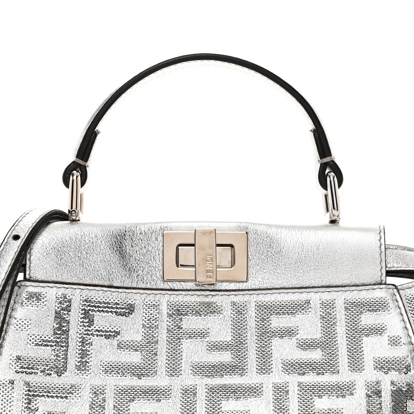 Vitello Catalan Mirror Sequin FF 1974 Embroidered Mini Peekaboo Iconic Satchel Argento