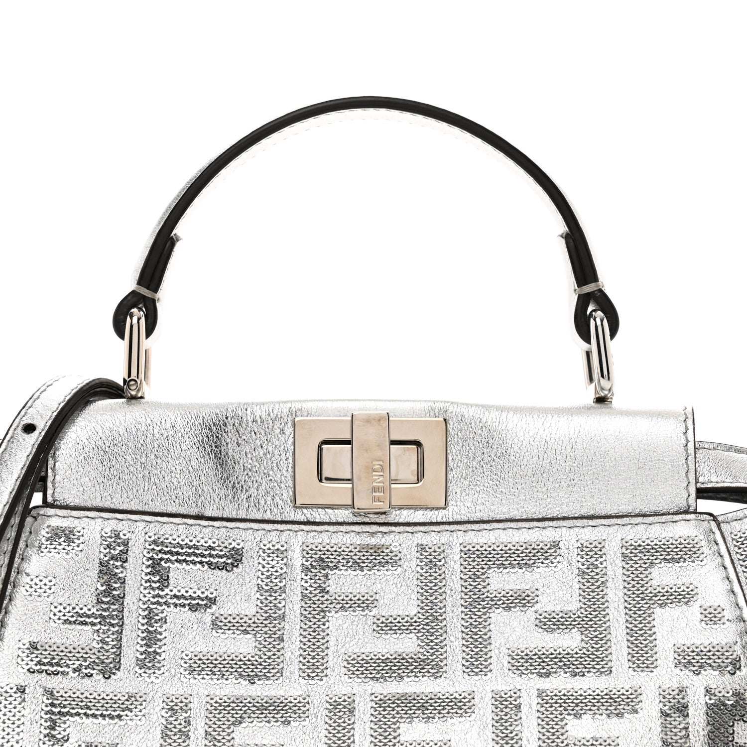 Fendi Vitello Catalan Mirror Sequin FF 1974 Embroidered Mini Peekaboo Iconic Satchel Argento 5 of 9
