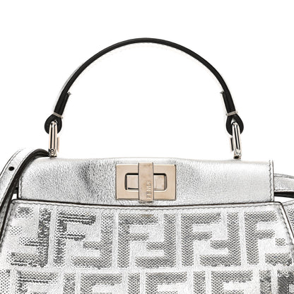 Fendi Vitello Catalan Mirror Sequin FF 1974 Embroidered Mini Peekaboo Iconic Satchel Argento 5 of 9