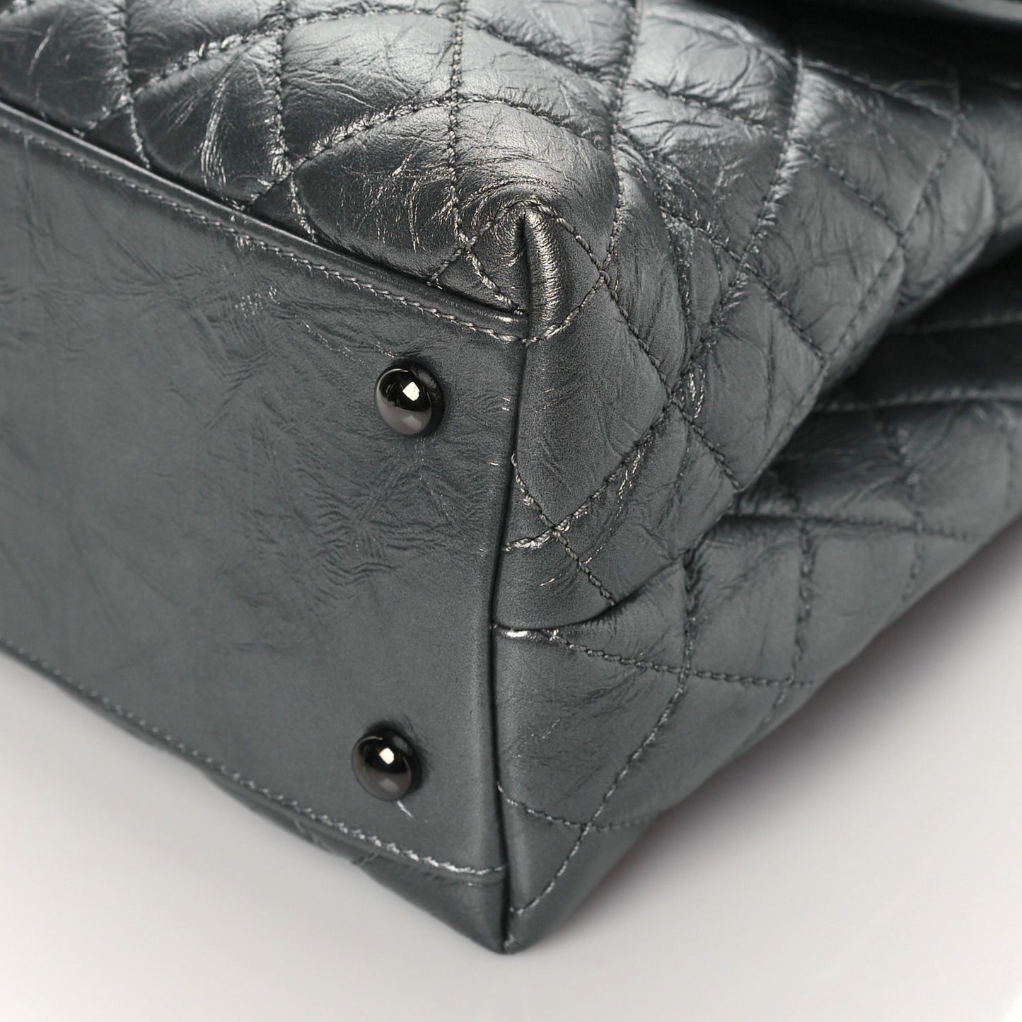 Metallic Aged Calfskin Quilted Medium Coco Handle Flap Charcoal