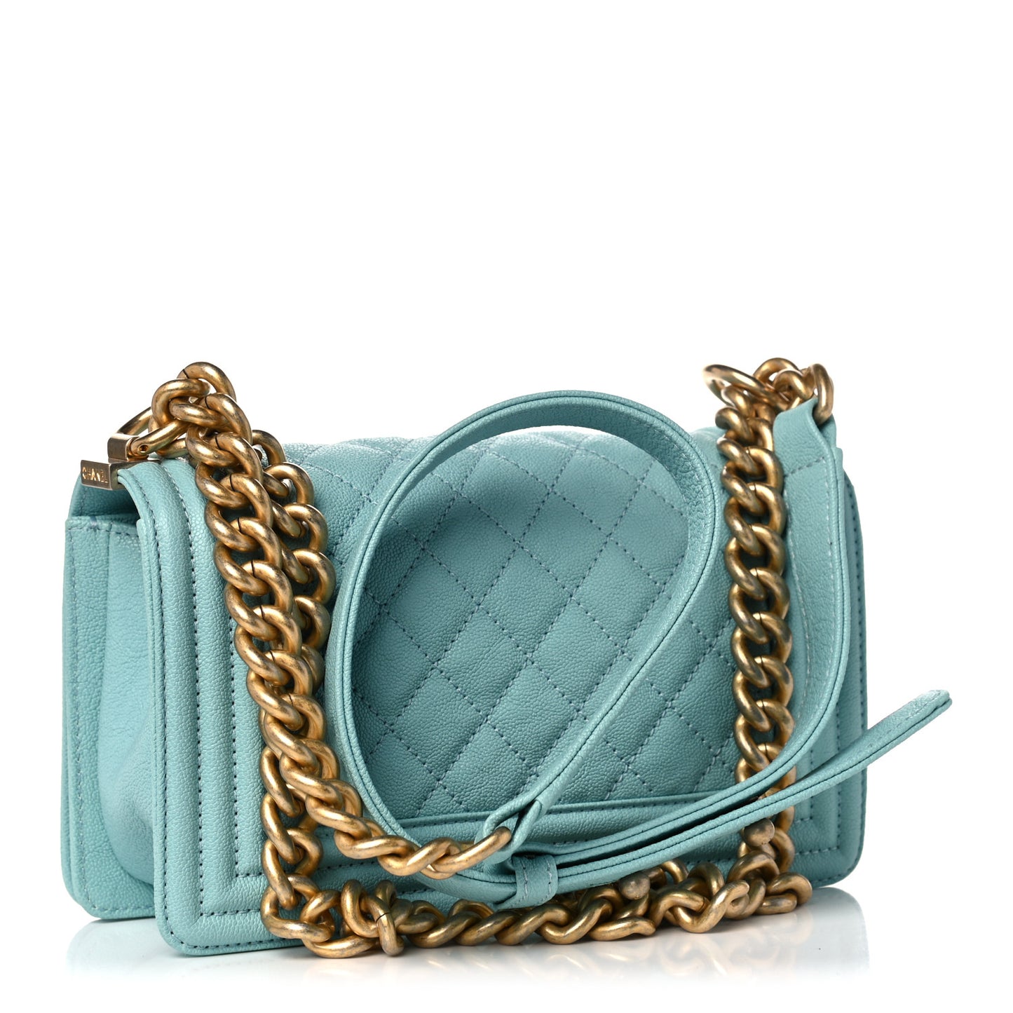 Caviar Quilted Small Boy Flap Light Blue