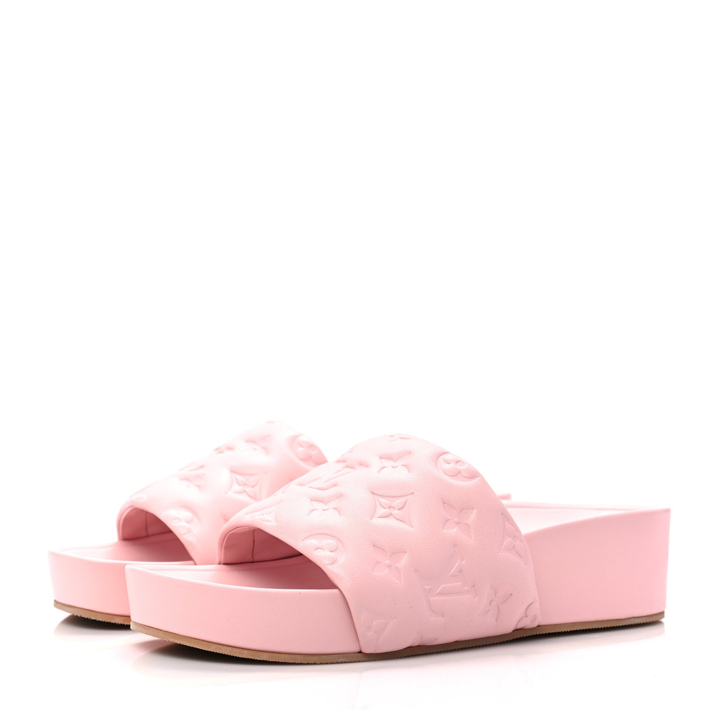 Lambskin Embossed Monogram Jumbo Flatform Mule Sandals 39 Rose Clair