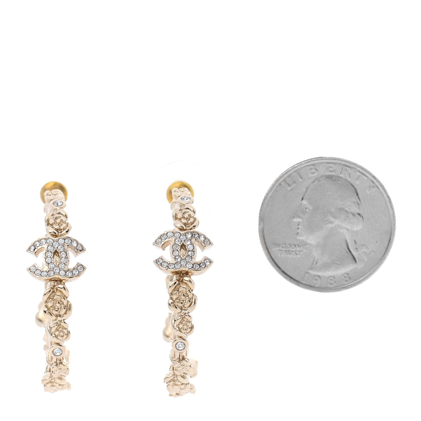 Crystal Camellia CC Hoop Earrings Gold