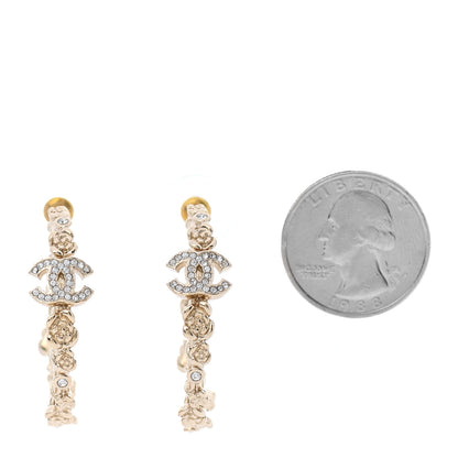 Chanel Crystal Camellia CC Hoop Earrings Gold 2 of 6