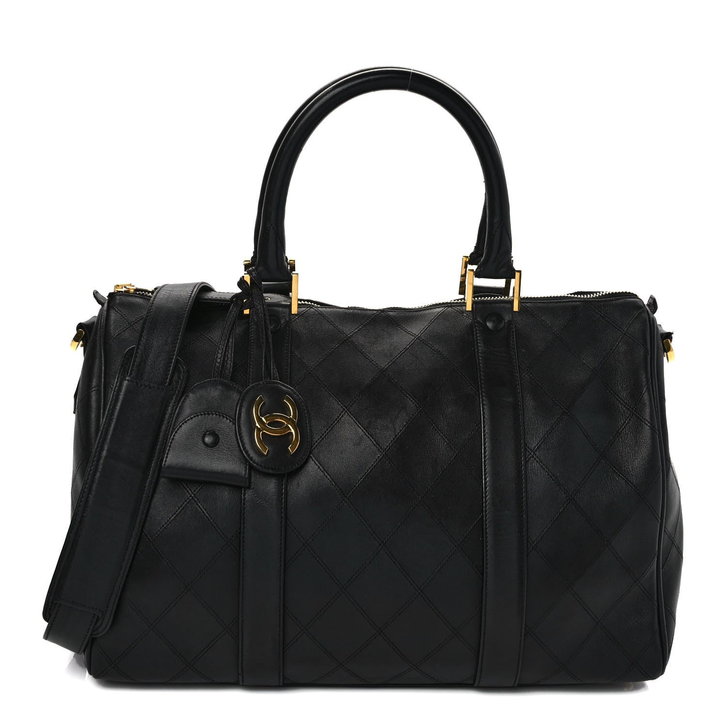 Chanel Calfskin Stitched CC Boston Black 1 of 12