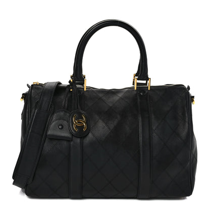 Chanel Calfskin Stitched CC Boston Black 1 of 12