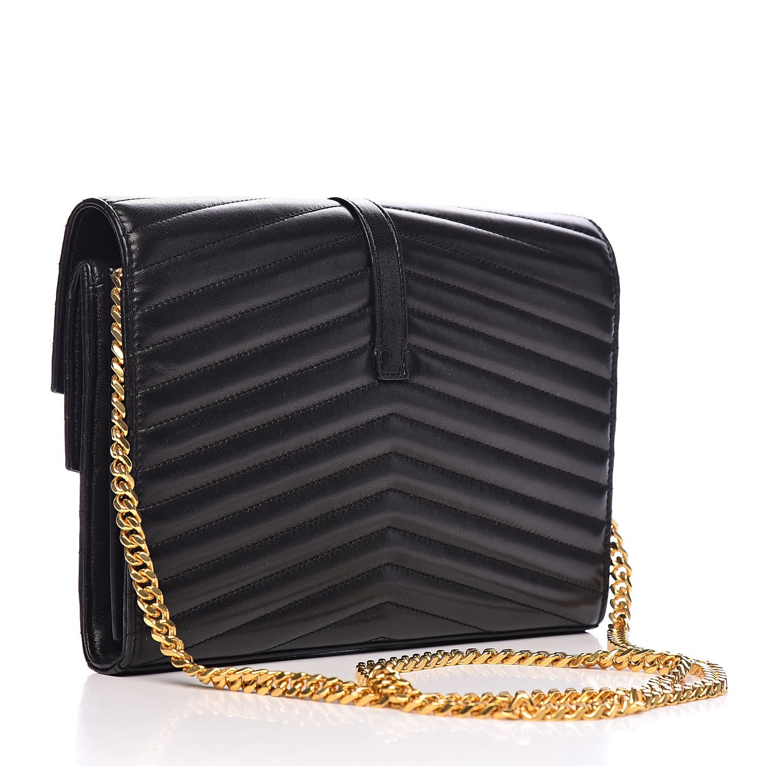 Saint Laurent Lambskin Matelasse Chevron Monogram Sulpice Chain Wallet Black 3 of 11