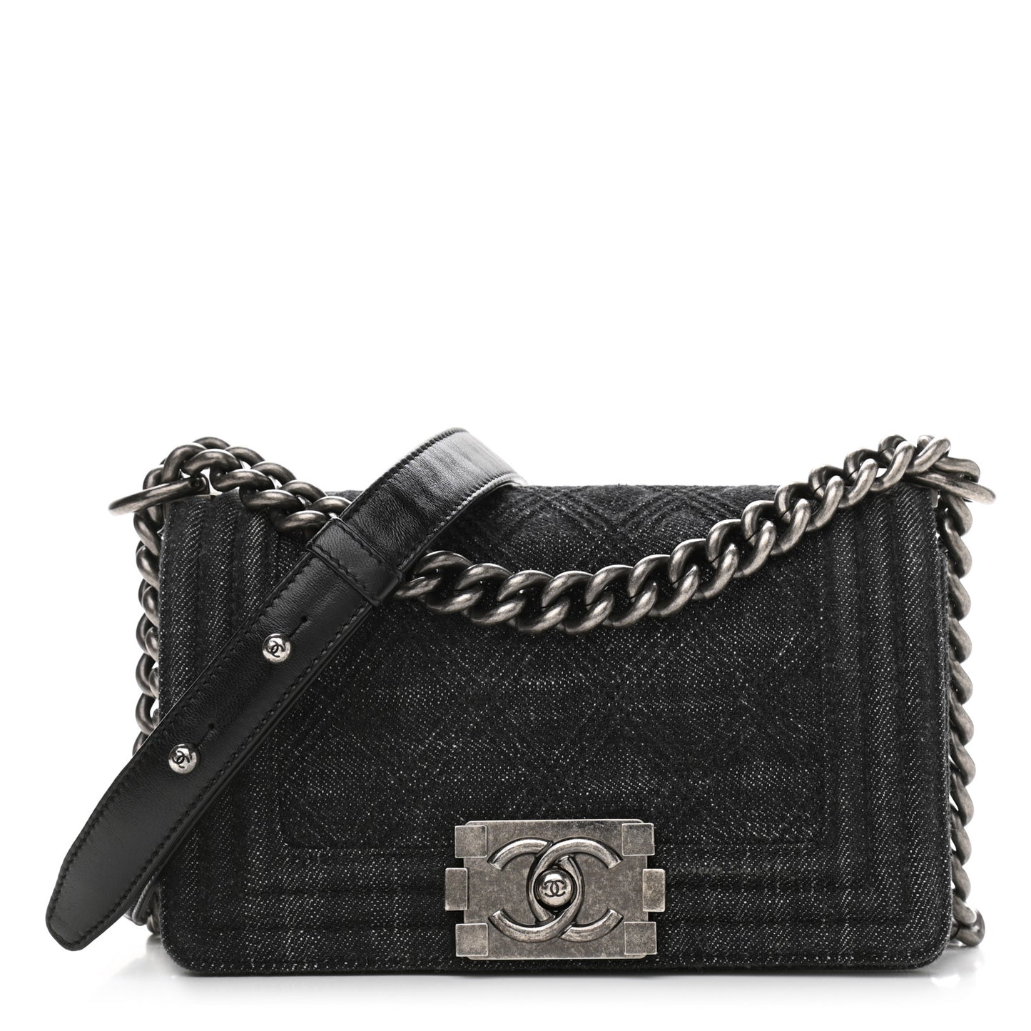 Denim Quilted Small Boy Flap Black