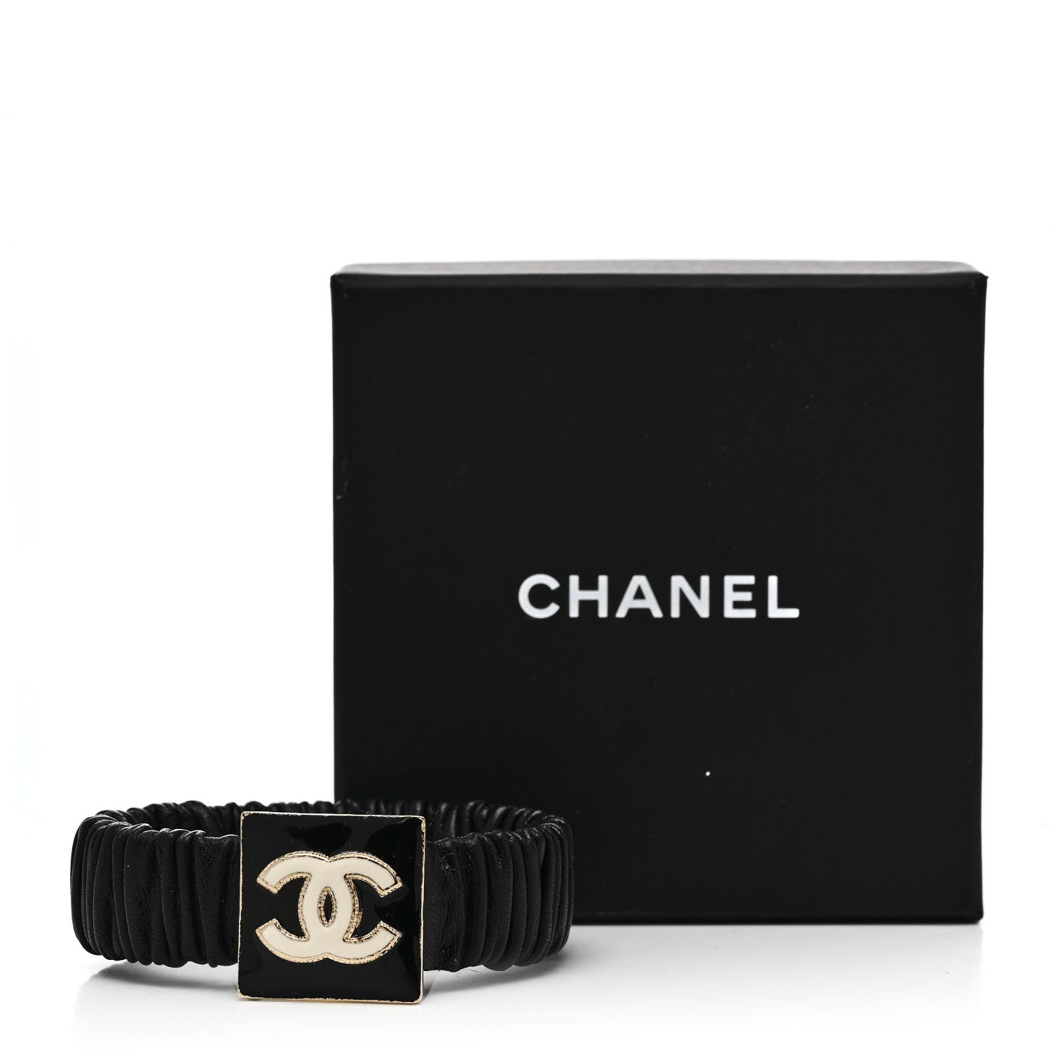 Chanel Lambskin Metal Enamel CC Hair Tie Black Gold 5 of 5