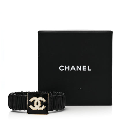 Chanel Lambskin Metal Enamel CC Hair Tie Black Gold 5 of 5