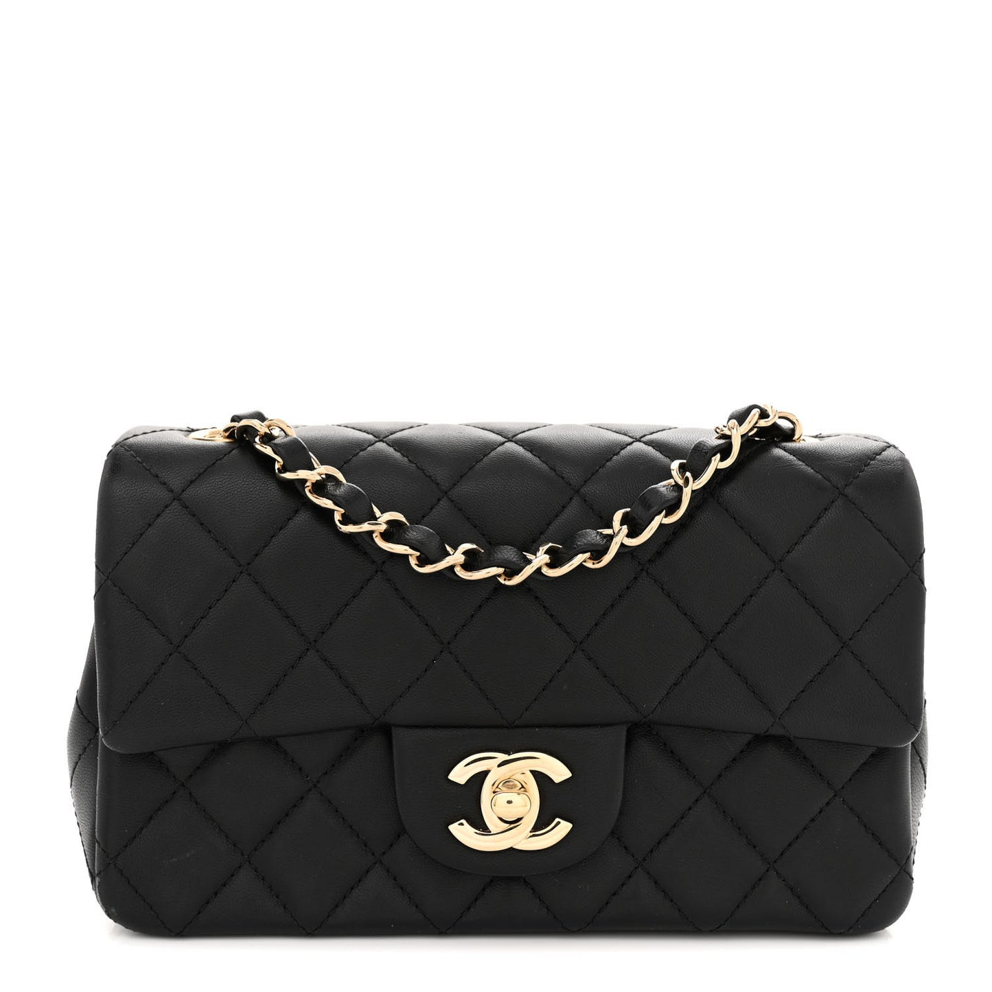 Lambskin Quilted Mini Rectangular Flap Black