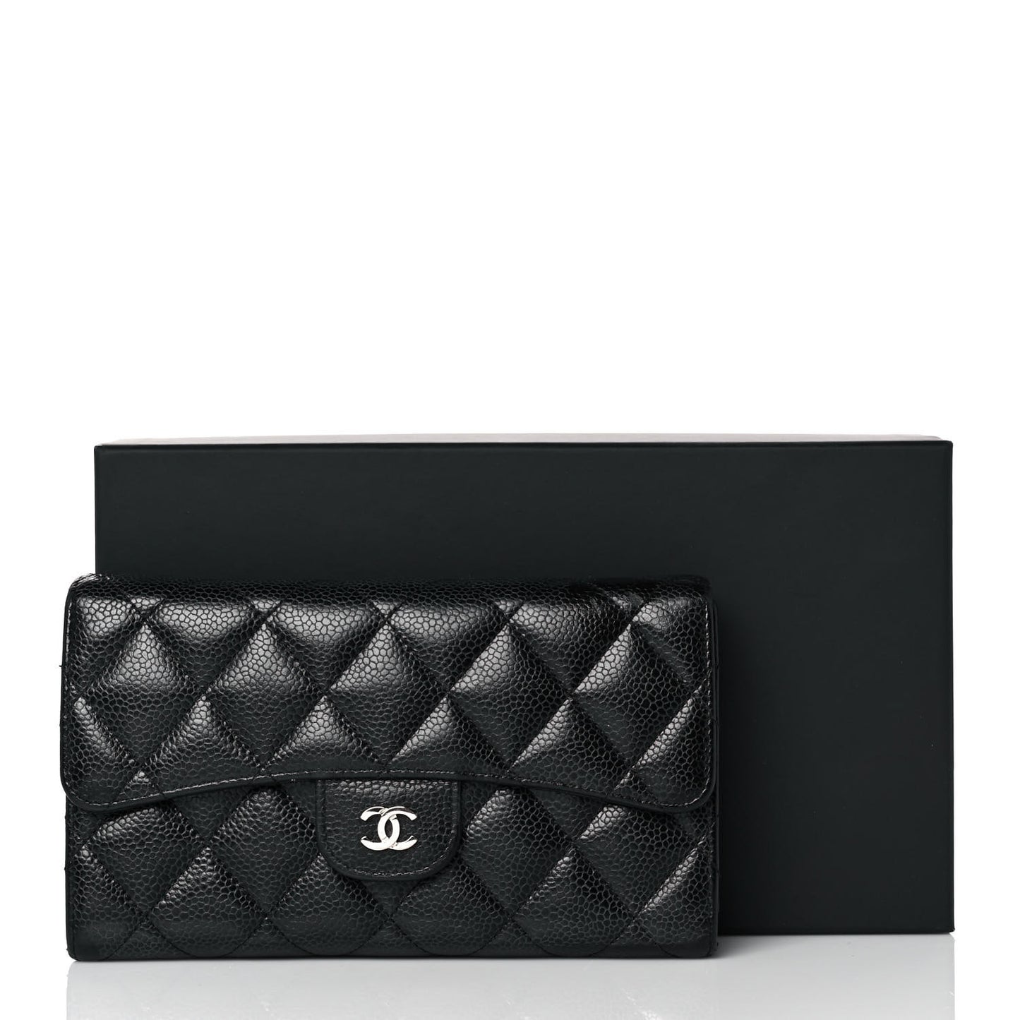 Caviar Quilted Long Flap Wallet Black