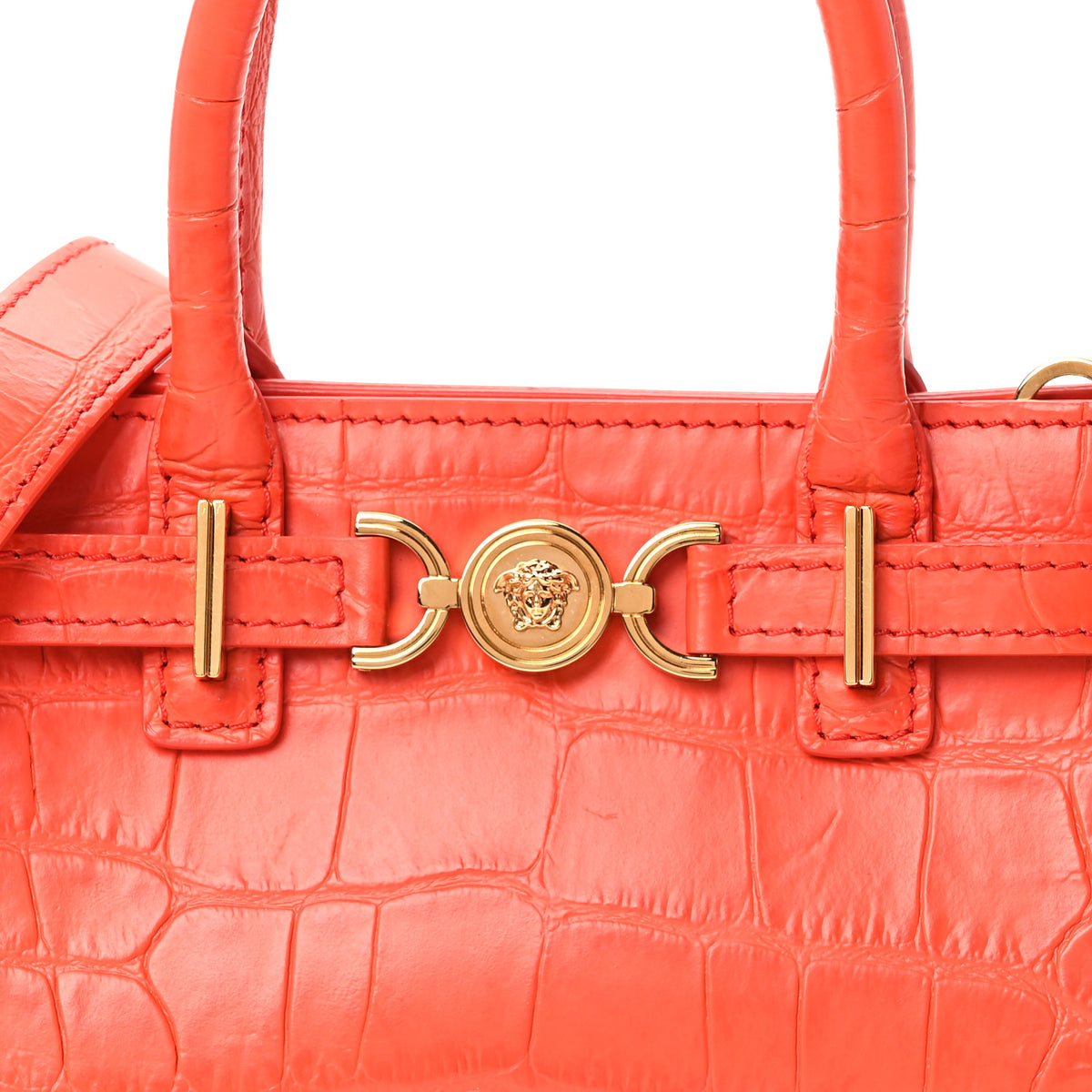 Versace Calfskin Crocodile Embossed Mini Medusa '95 Tote Orange 8 of 11