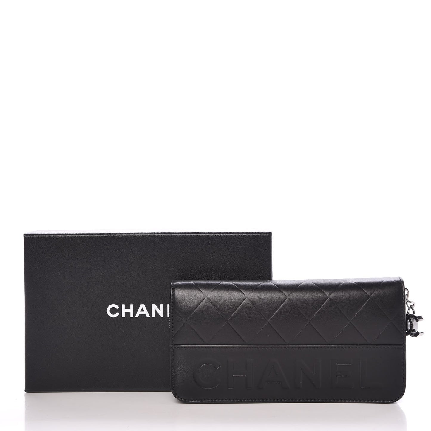 Lambskin Quilted Logo Zip Around Wallet Black