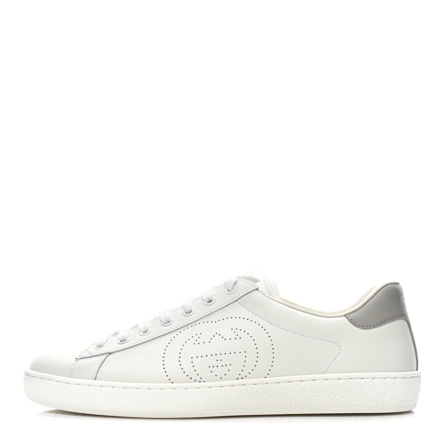 Calfskin Interlocking G Perforated Mens Ace Sneakers 8 White Grey Sky