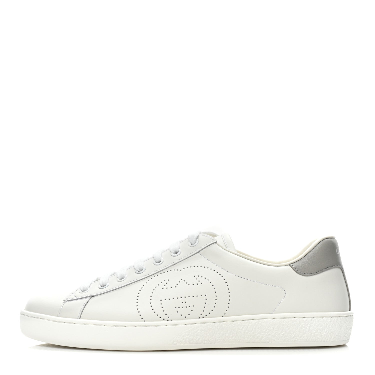Gucci Calfskin Interlocking G Perforated Mens Ace Sneakers 8 White Grey Sky 1 of 10