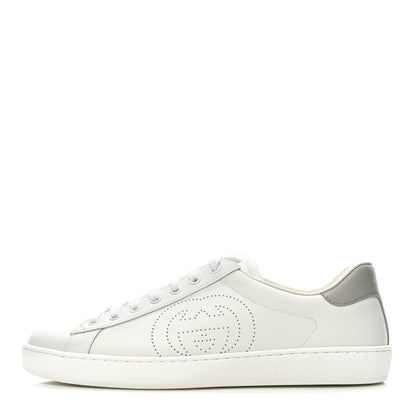 Gucci Calfskin Interlocking G Perforated Mens Ace Sneakers 8 White Grey Sky 1 of 10