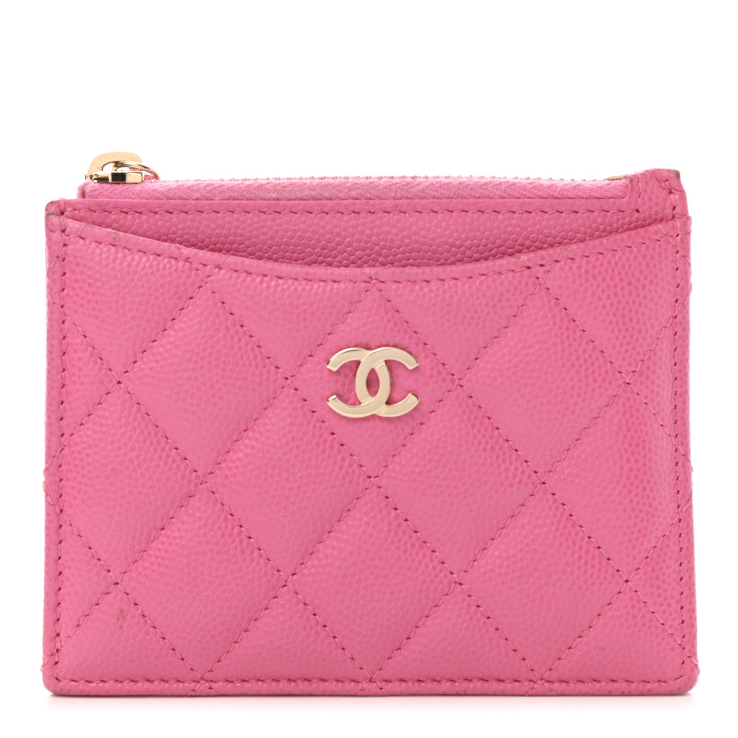Caviar Quilted CC Zip Card Holder Pink
