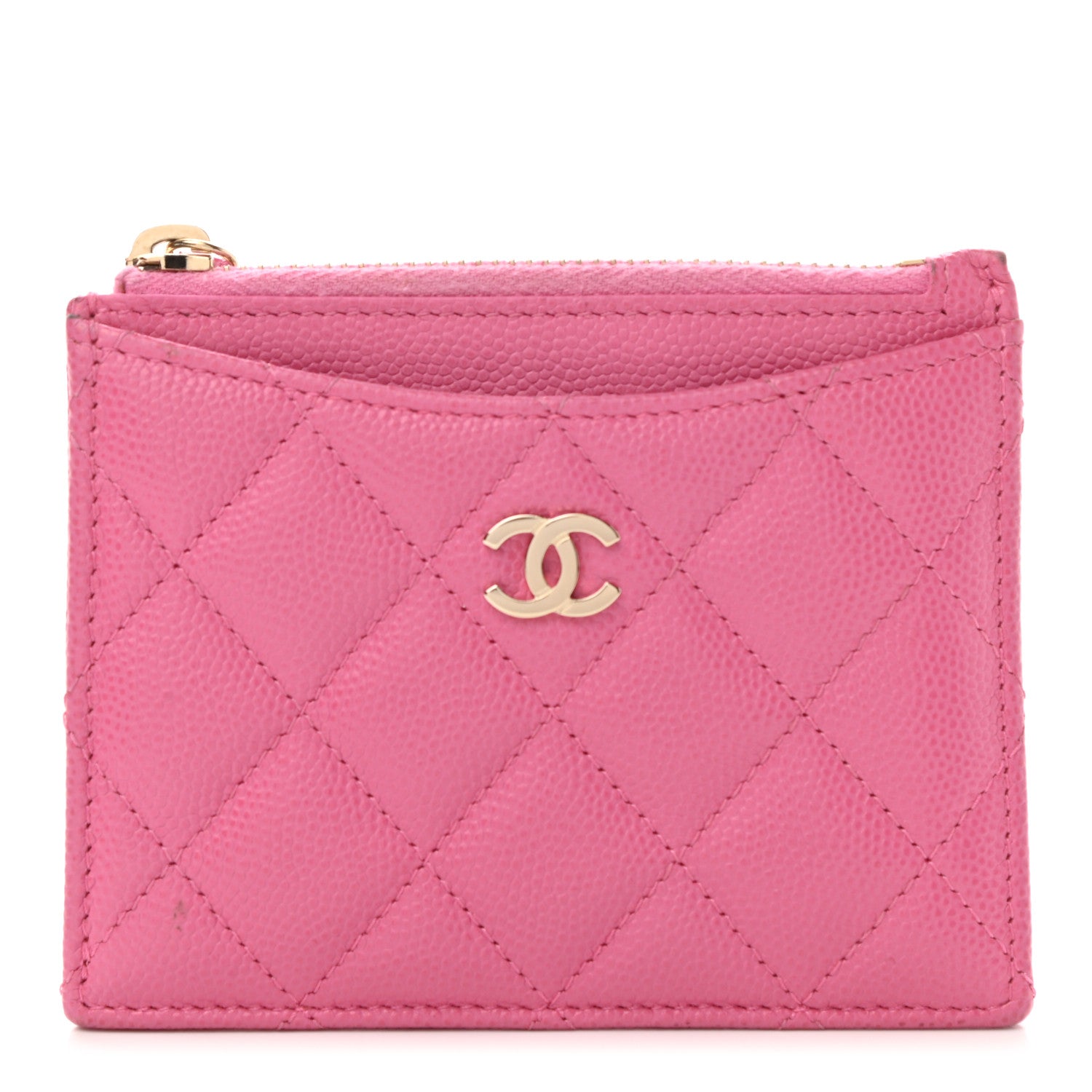 Chanel Caviar Quilted CC Zip Card Holder Pink 1 of 7