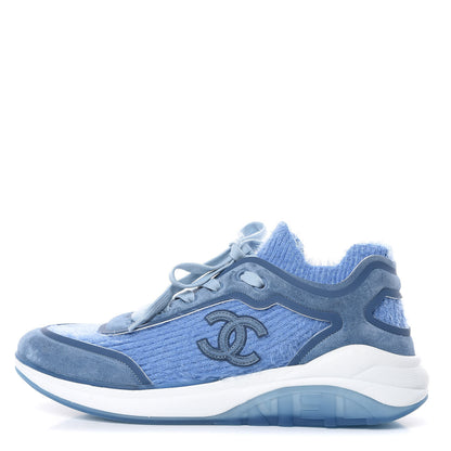 Chanel Suede Calfskin Stretch Fabric CC Sneakers 39.5 Light Blue 1 of 7