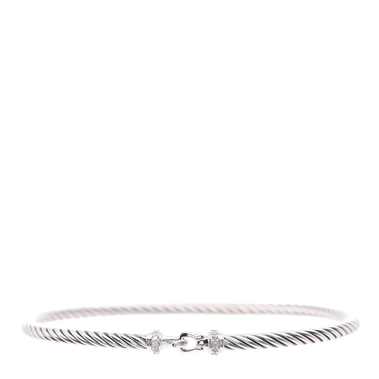 David Yurman Sterling Silver Diamond 3mm Cable Buckle Bracelet 1 of 5