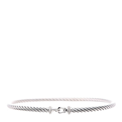 David Yurman Sterling Silver Diamond 3mm Cable Buckle Bracelet 1 of 5
