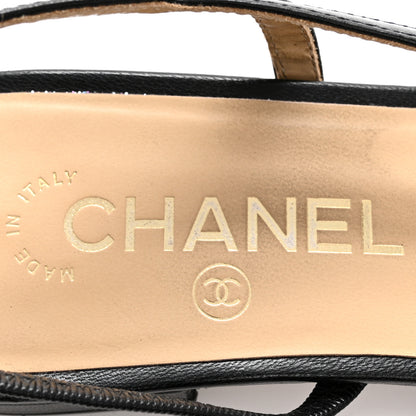 Chanel Goatskin Grosgrain Cap Toe CC Slingback Flats 39.5 Black 7 of 14