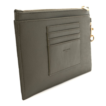 Saint Laurent Grain De Poudre Chevron Monogram Bill Pouch Vert Kaki 6 of 18