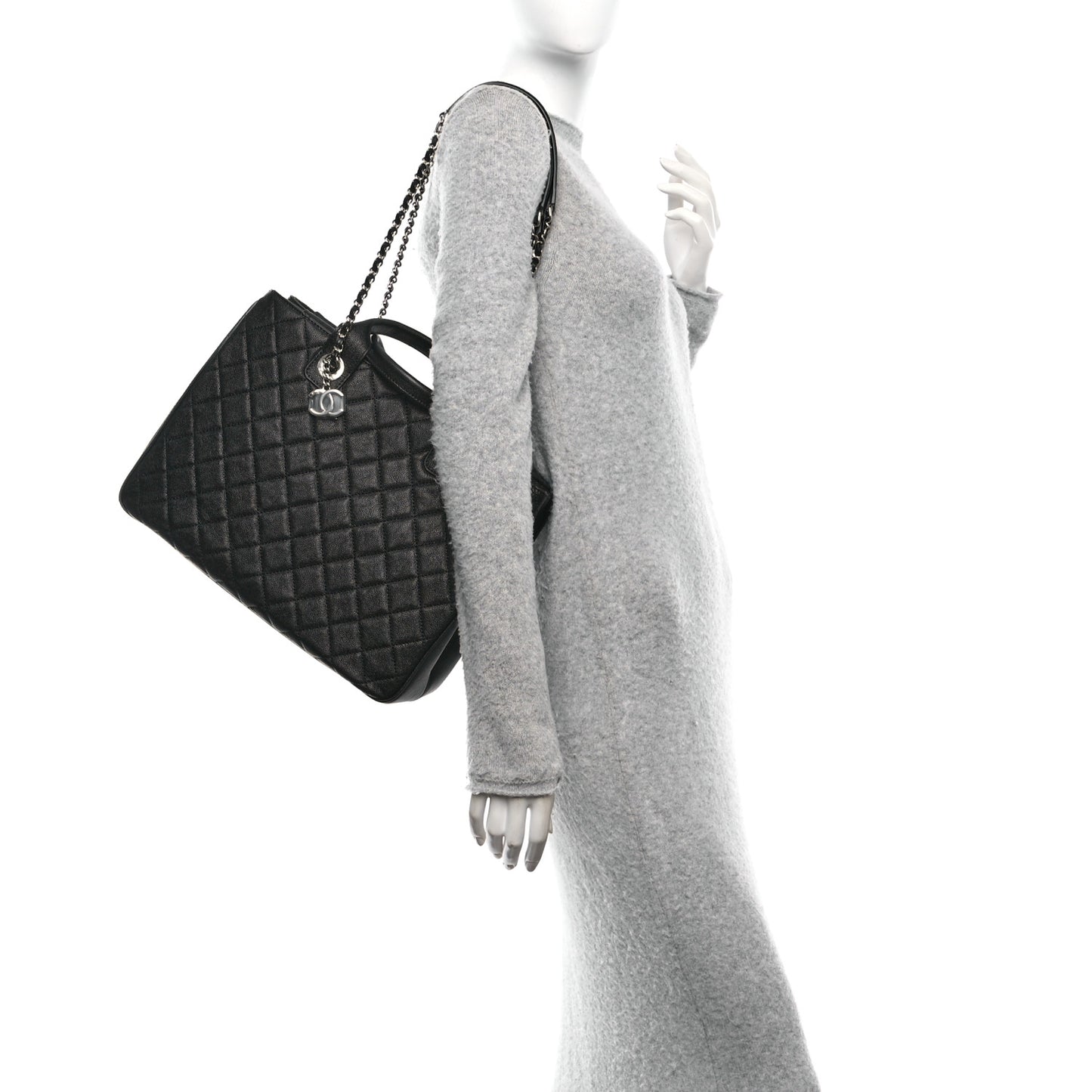 Caviar Quilted Large Urban Companion Top Handle Shopping Tote Black