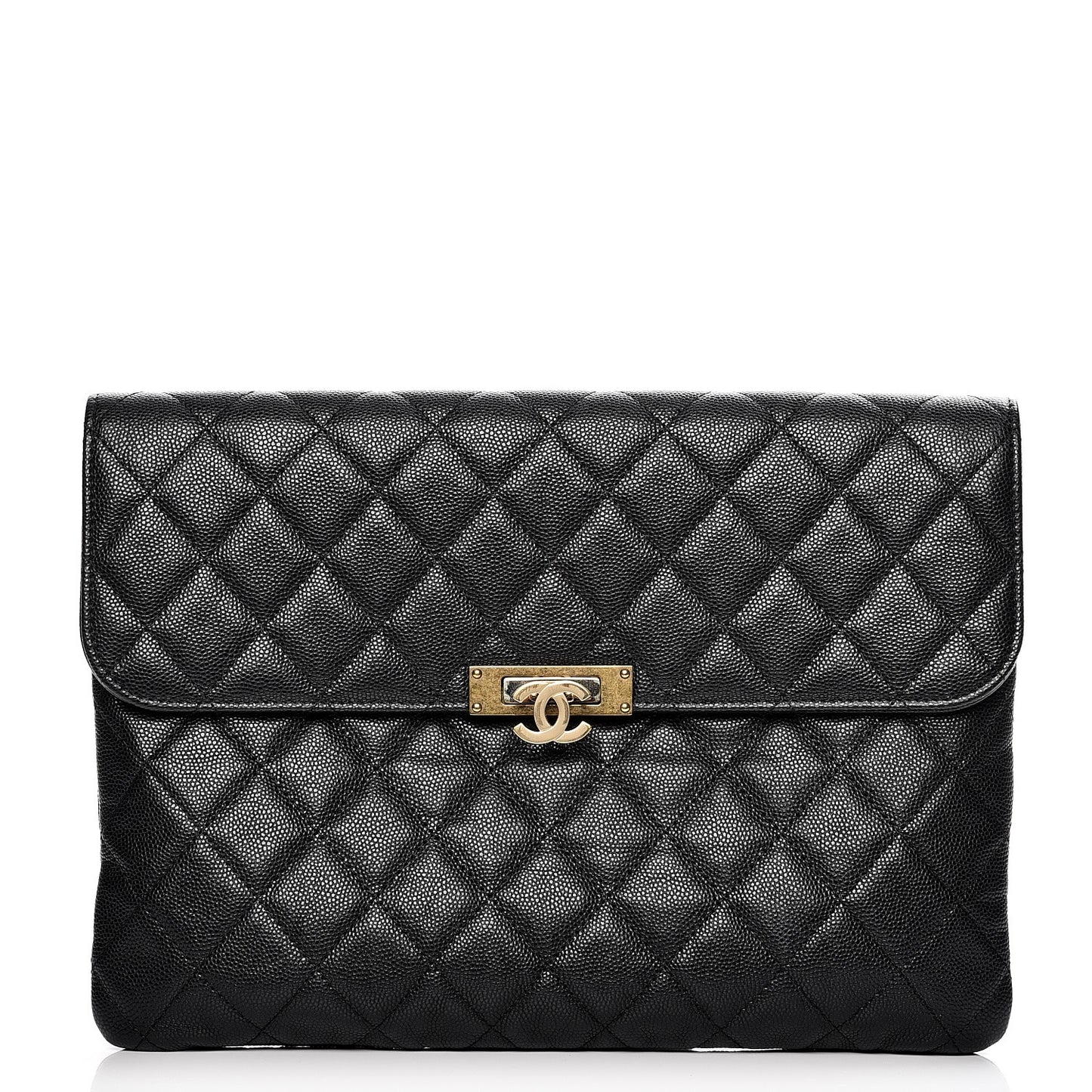 Caviar Quilted Medium Golden Class Pouch Black
