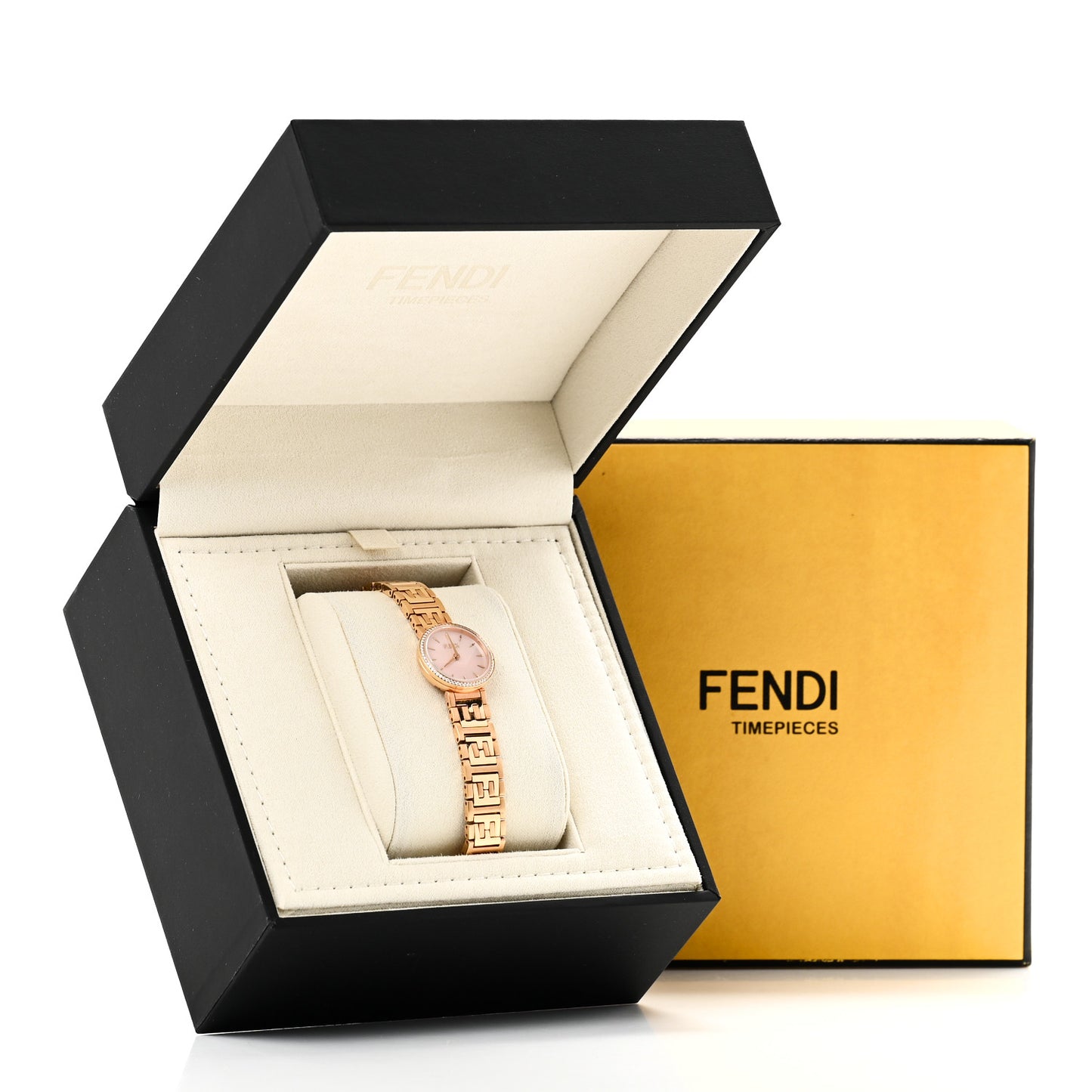 Stainless Steel Diamond Bezel Pink Mother of Pearl 19mm Fendi Forever Quartz Watch