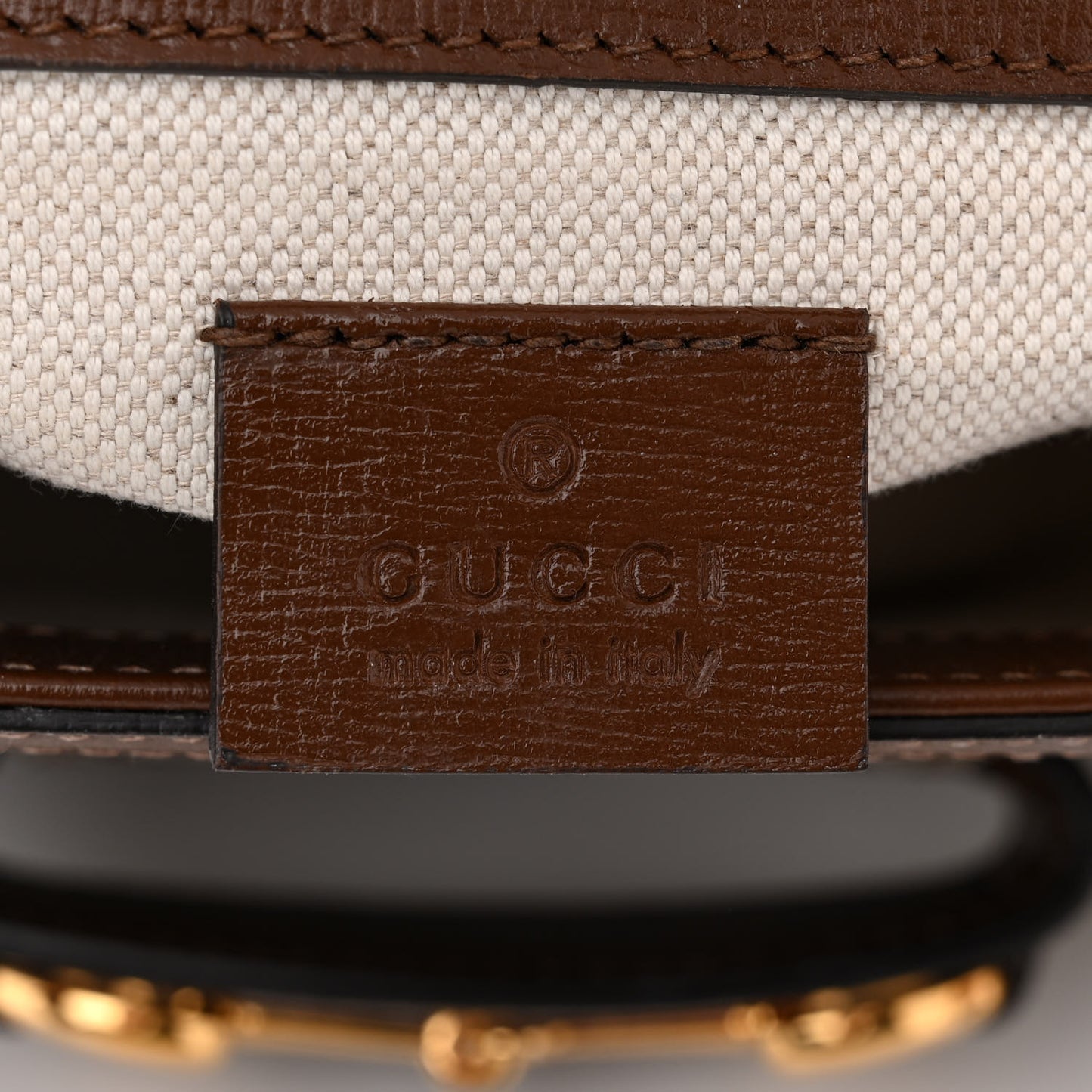 GG Supreme Monogram Web Mini Horsebit 1955 Shoulder Bag Beige Brown Sugar