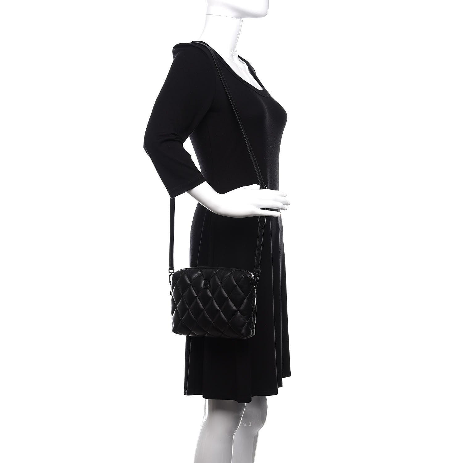 Balenciaga Nappa Calfskin Quilted Touch B Camera Shoulder Bag Black 2 of 10