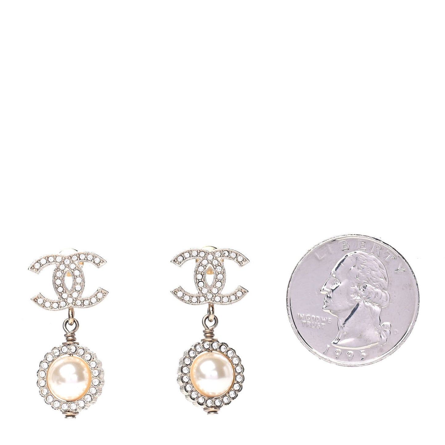 Baguette Crystal CC Pearl Drop Art Decoco Earrings Light Gold
