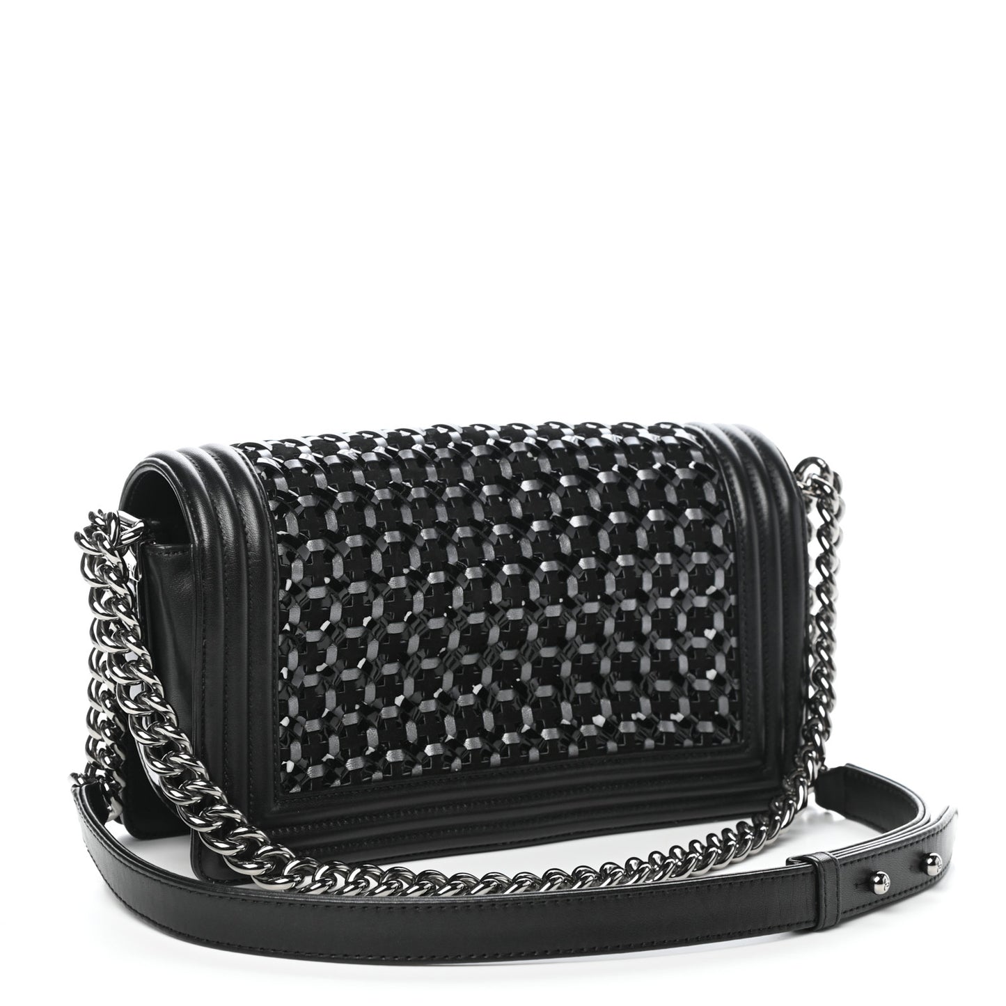 Sheepskin Braided Medium Boy Reverso Flap Black