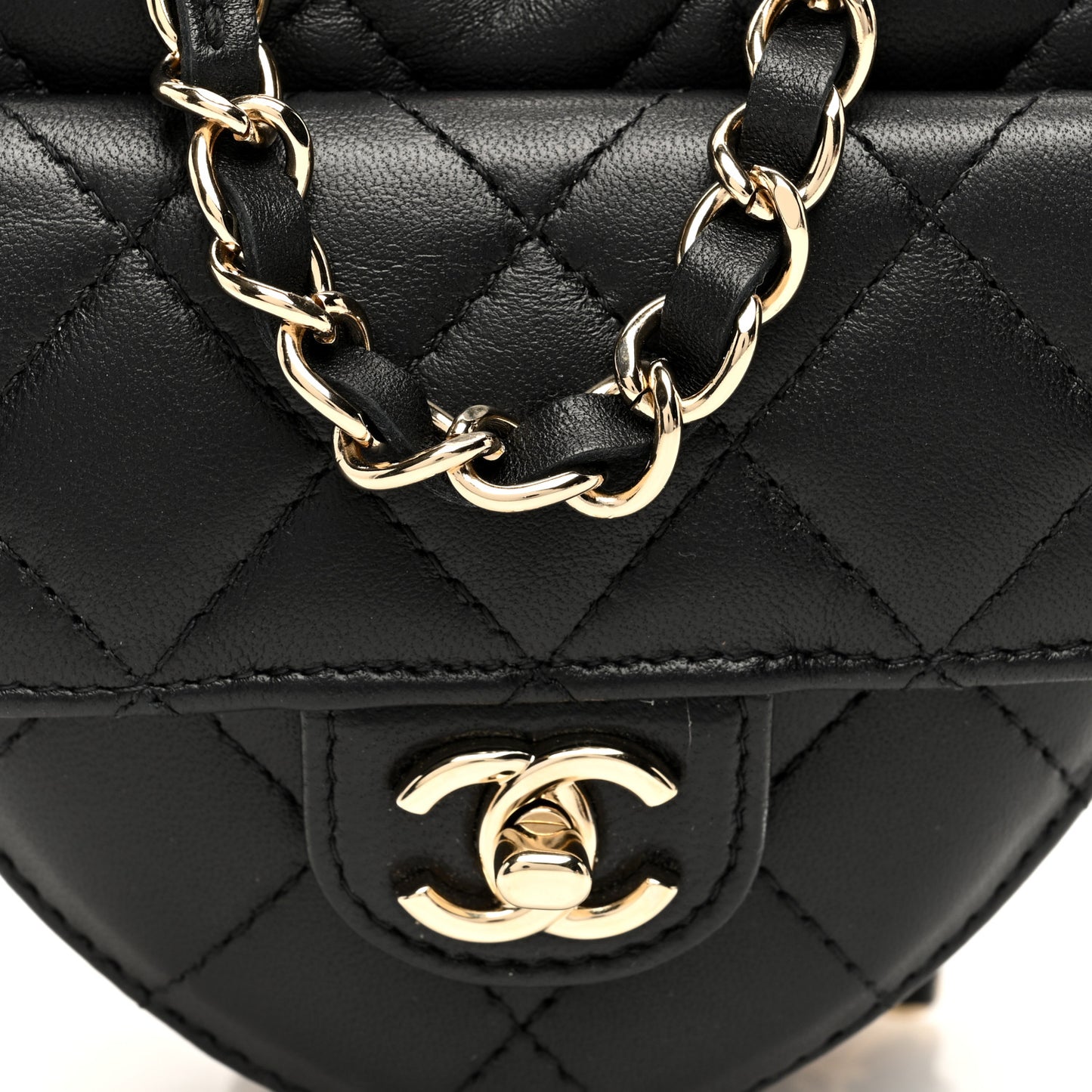 Lambskin Quilted CC In Love Heart Waist Belt Bag With Chain Black