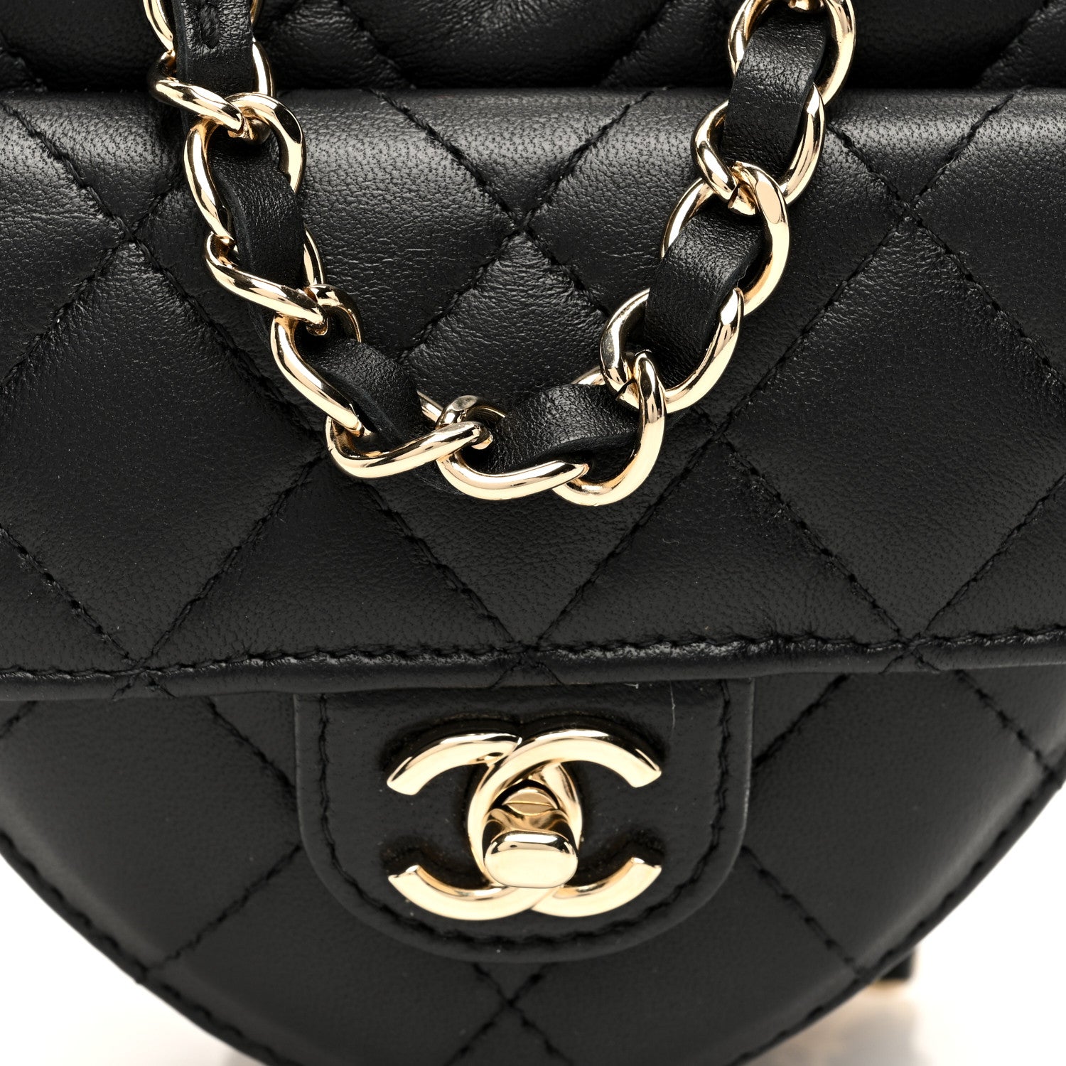 Chanel Lambskin Quilted CC In Love Heart Waist Belt Bag With Chain Black 8 of 10