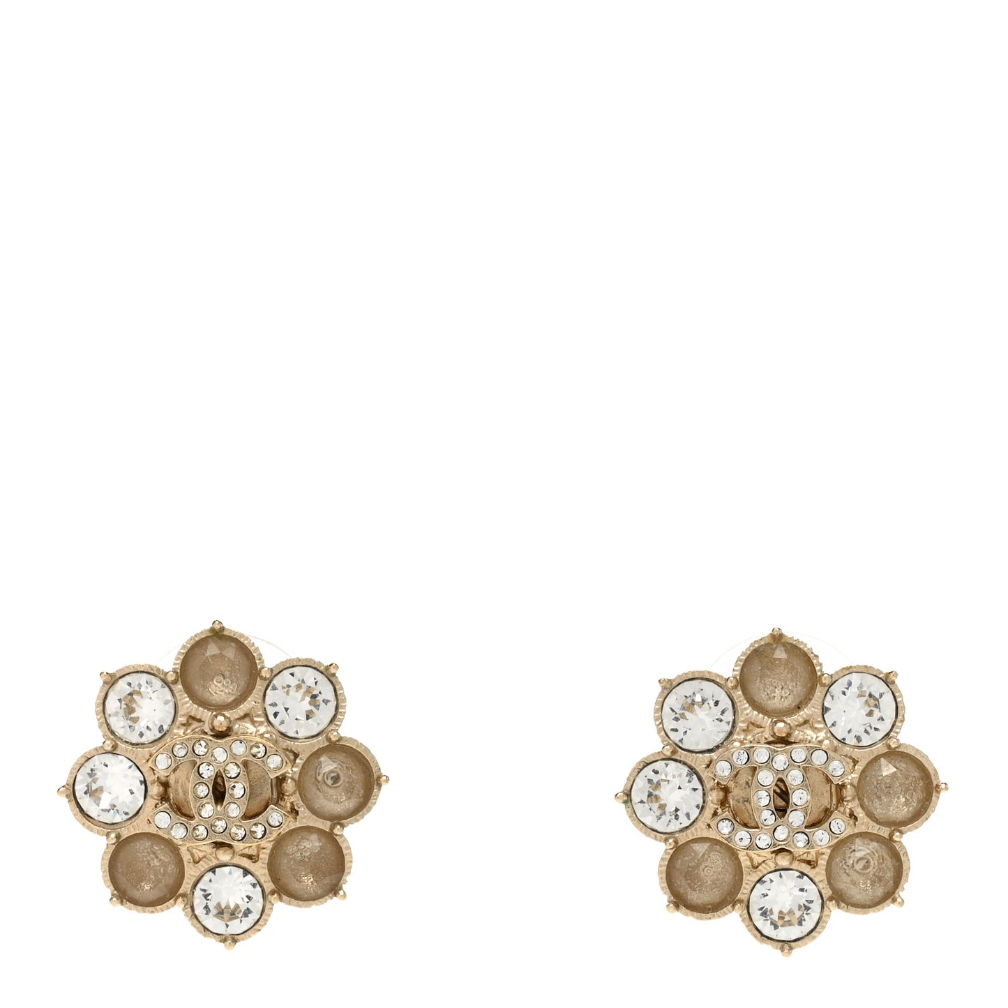 Crystal CC Flower Earrings Gold