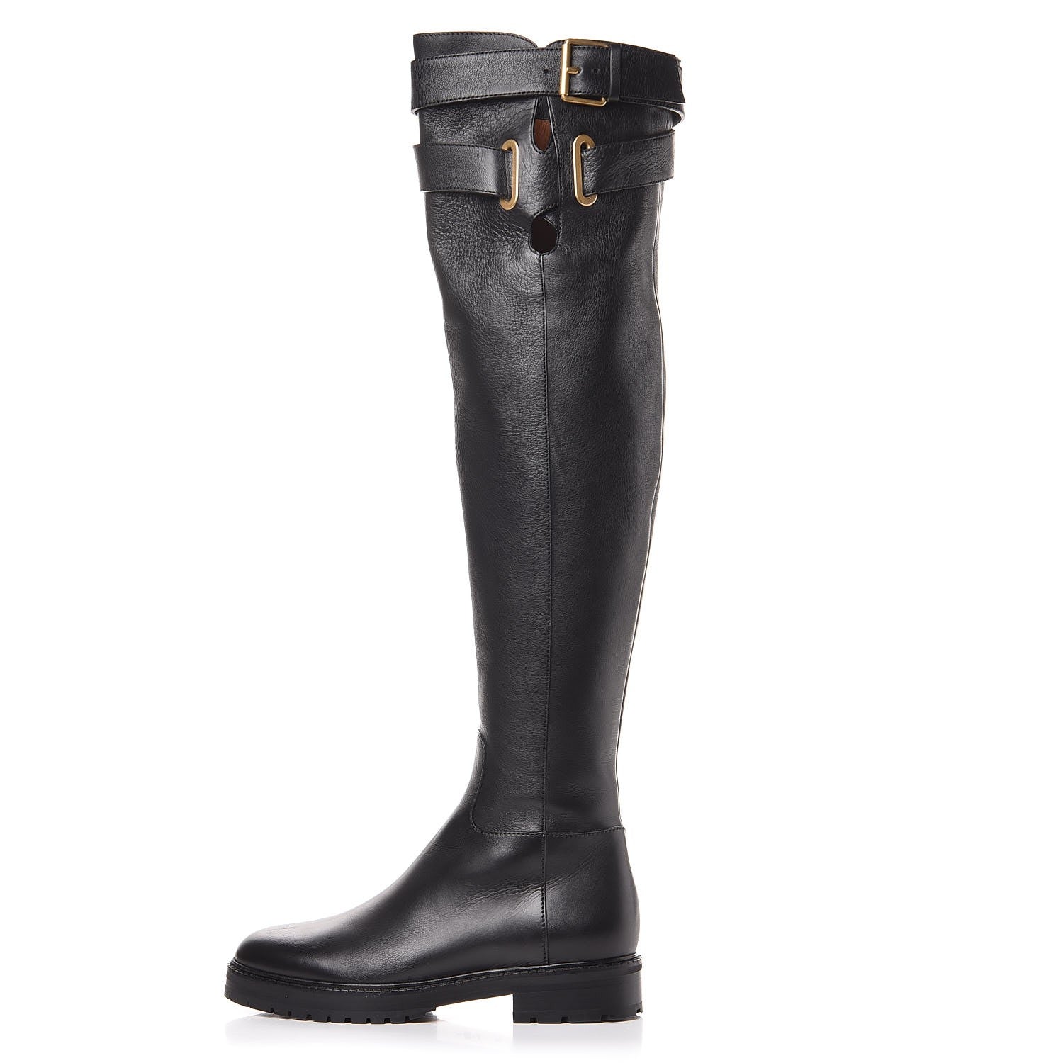 Valentino Garavani Calfskin Knee High Buckle Boots Black 36.5 Black 1 of 8