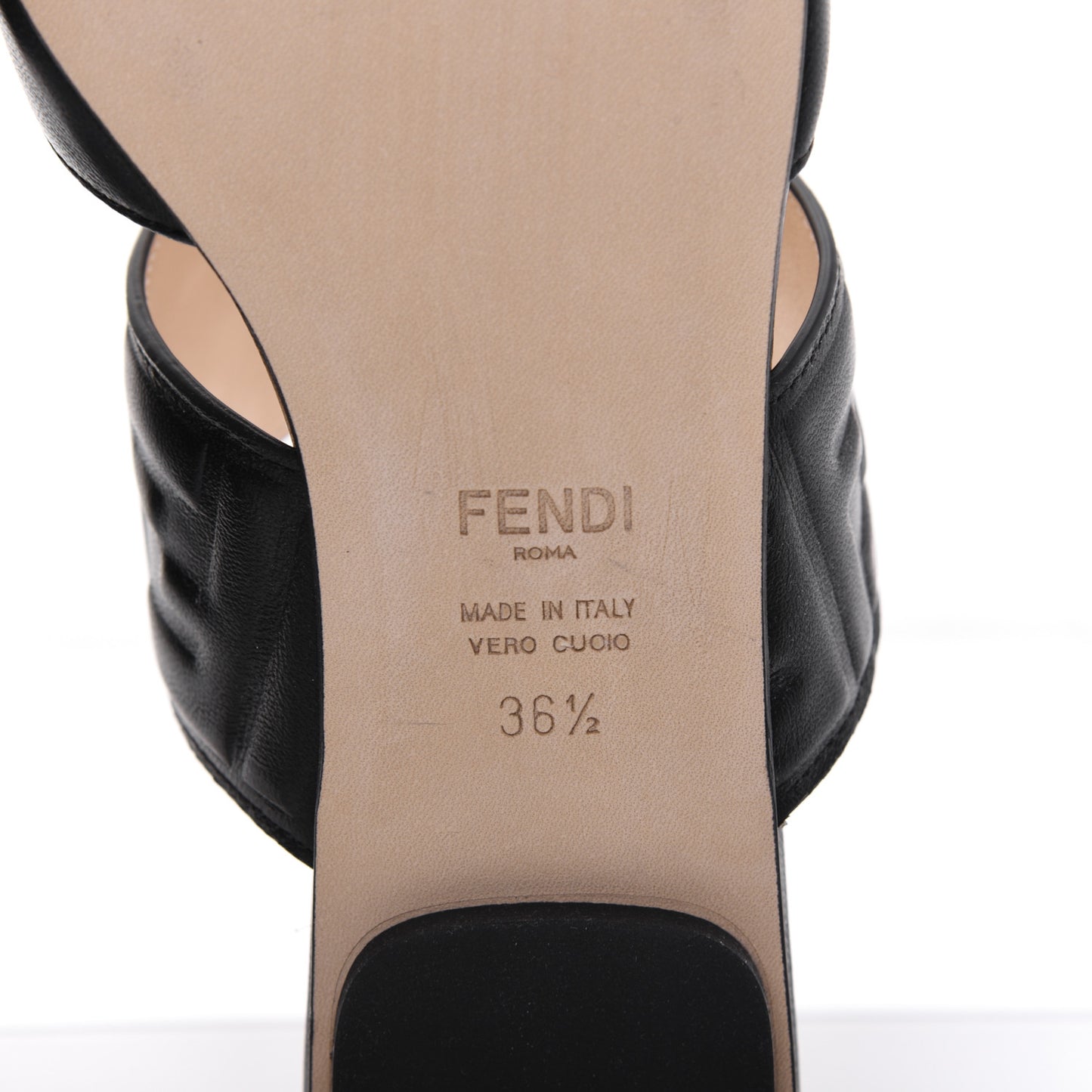 Vitello FF Embossed Buckle Flat Mules 36.5 Black