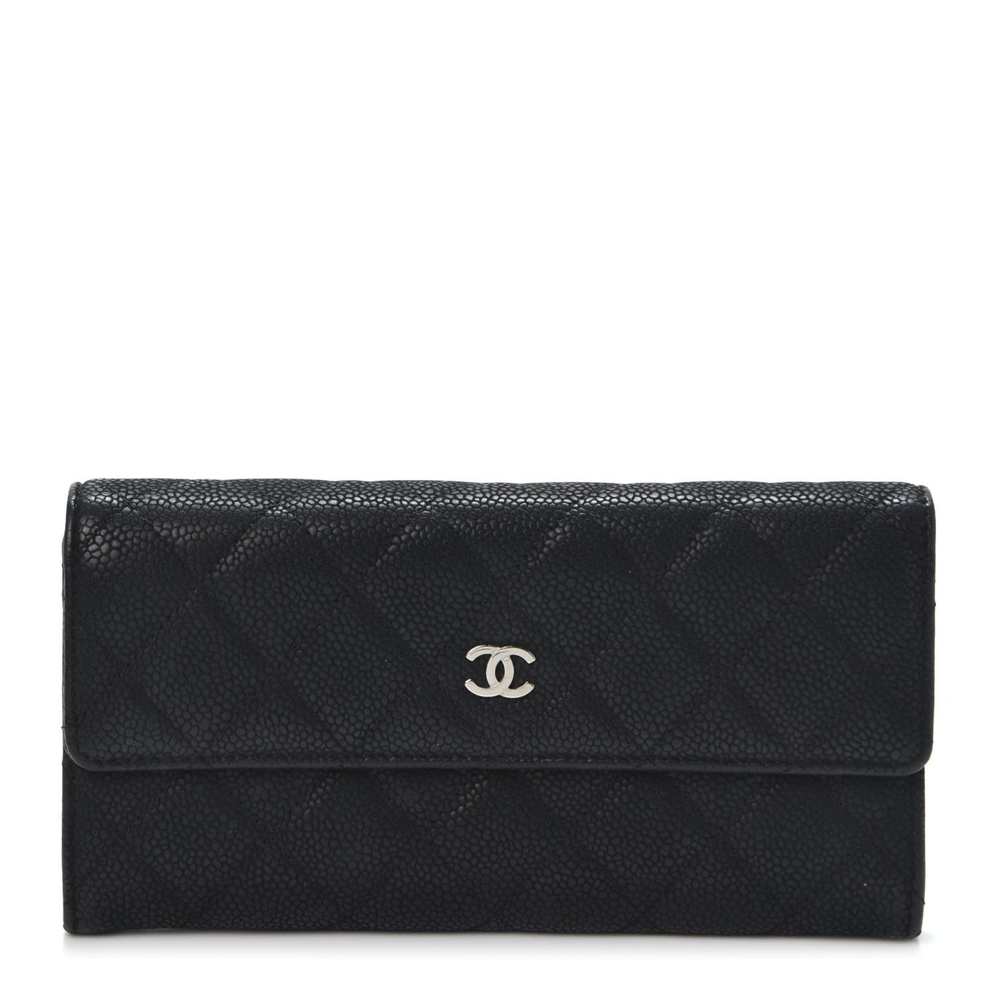 Iridescent Caviar Quilted Large Flap Wallet Black