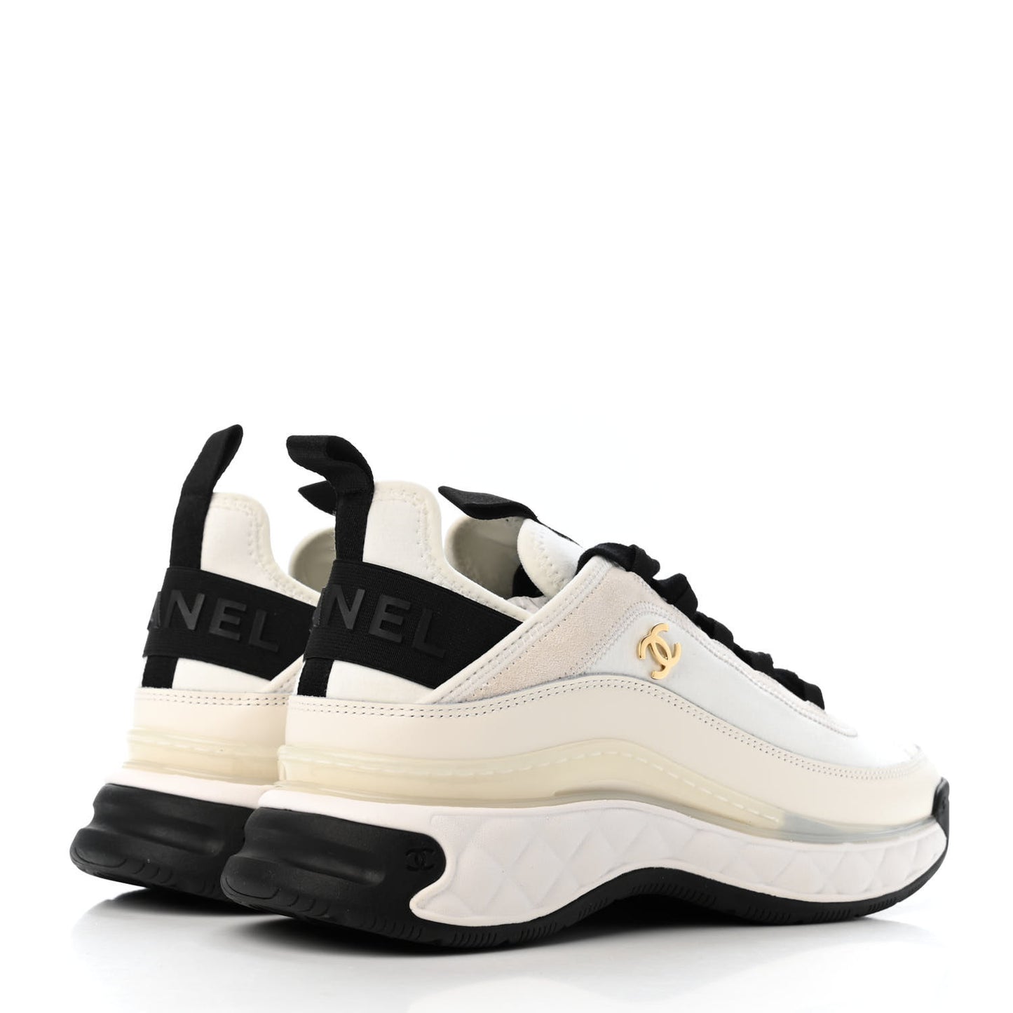 Velvet Calfskin Mixed Fibers CC Sneakers 38.5 Ivory Black