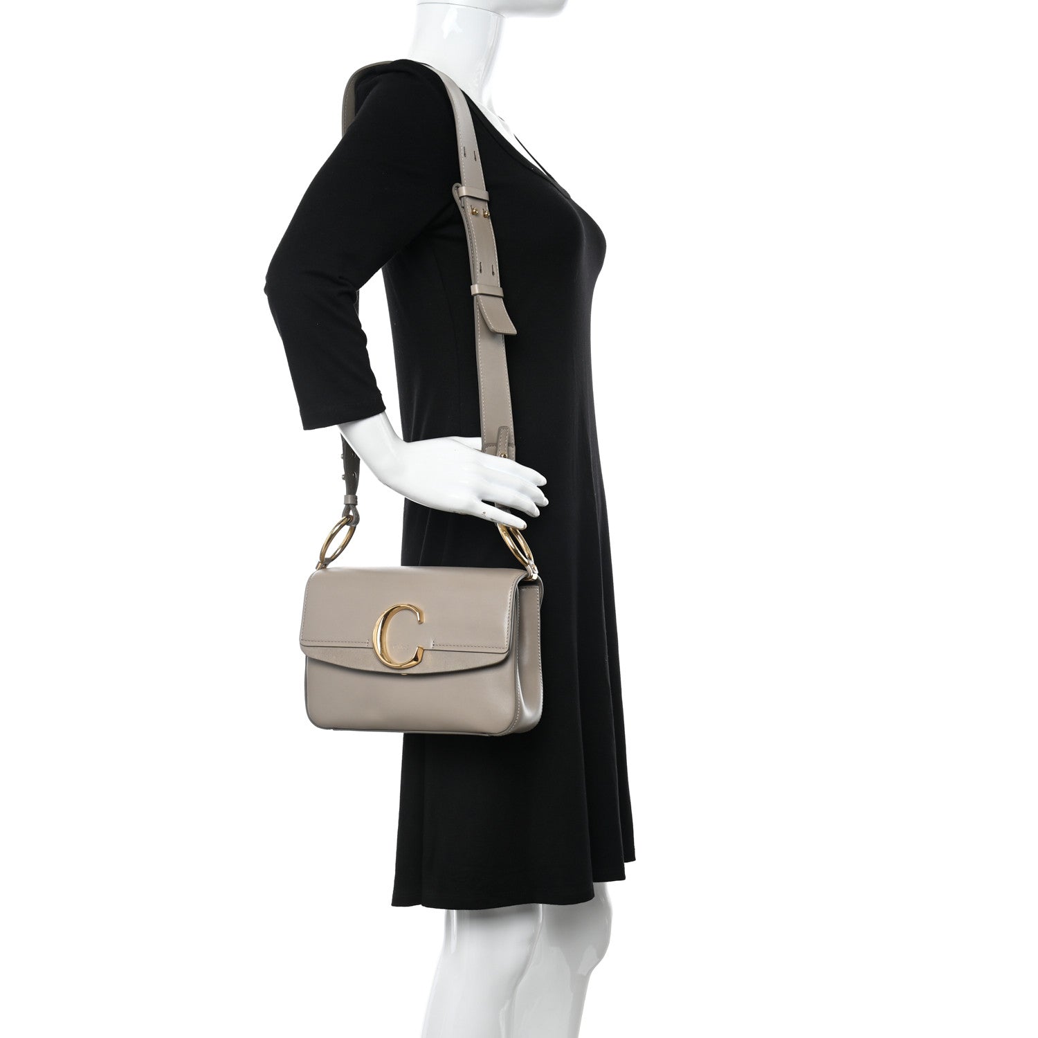 Chloe Shiny Calfskin Suede Small C Double Carry Bag Motty Grey 2 of 10