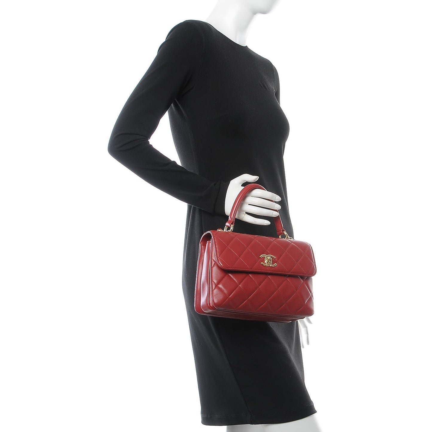 Lambskin Quilted Small Trendy CC Dual Handle Bag Red