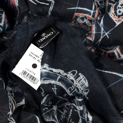 Chanel Cashmere Silk Icon Scarf Blue 4 of 4