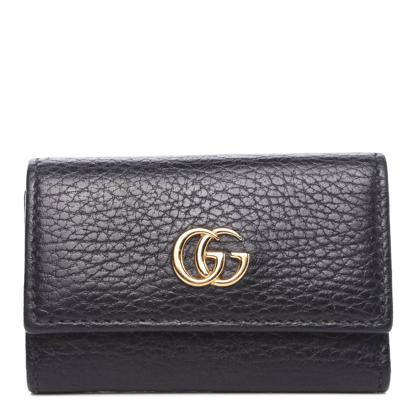 Pebbled Calfskin GG Marmont 6 Key Holder Black