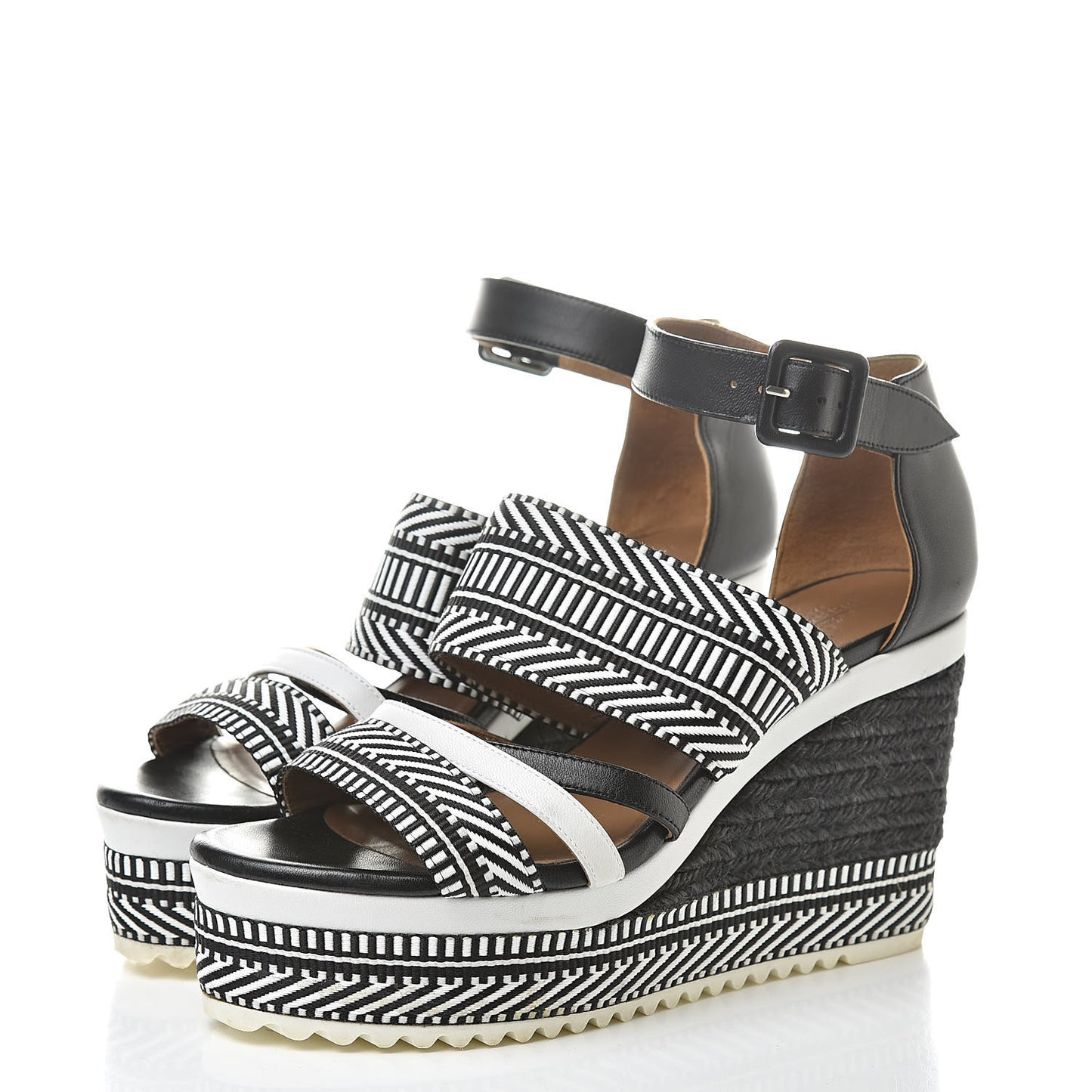Toile Swift Roma Espadrille Wedge Sandals 37.5 Black White