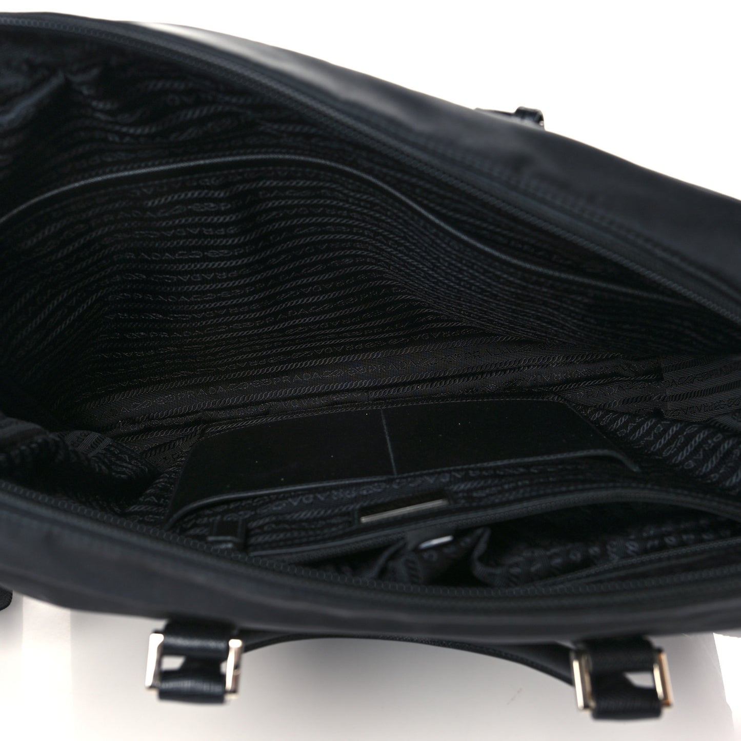 Tessuto Nylon Saffiano Metal Triangle Logo Work Bag Black